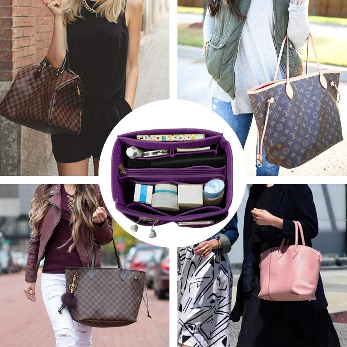 Purse Organizer Insert, Felt Tote Bag Organizer Insert with 5 Sizes, Handbag Dividers for Inside Purse, Compatible with Longchamp, Neverful, Speedy and More