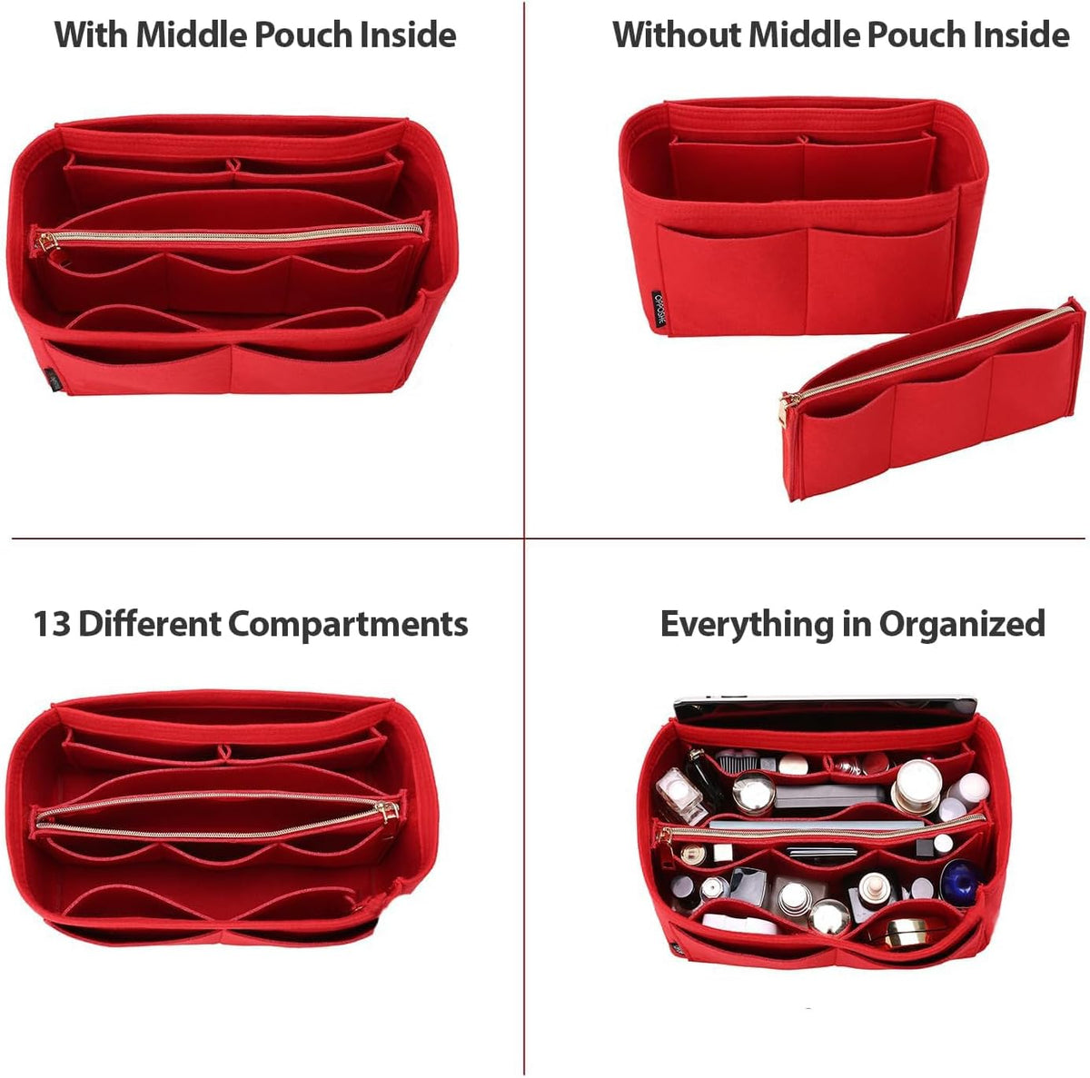 Purse Organizer Insert, Felt Tote Bag Organizer Insert with 5 Sizes, Handbag Dividers for Inside Purse, Compatible with Longchamp, Neverful, Speedy and More