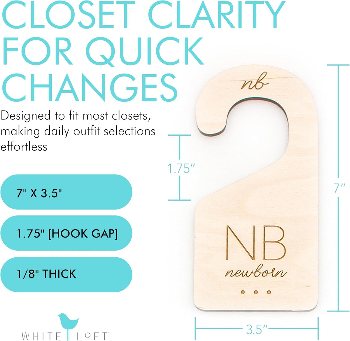 Baby Closet Dividers in Natural Birch Wood - Wooden Nursery Closet Organizer with Etched Labels for Newborn to 24 Months - 7 Piece Gift Set