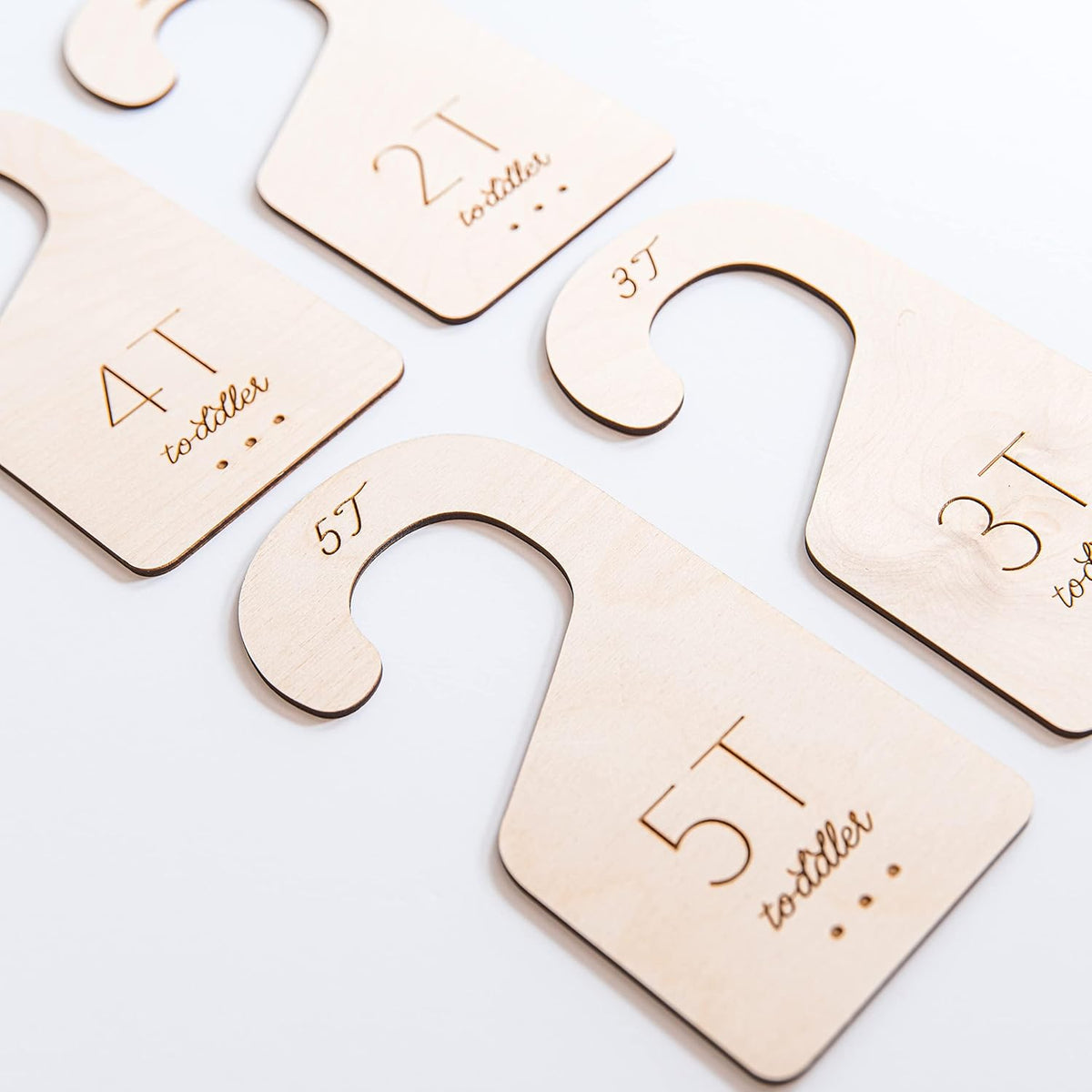 Baby Closet Dividers in Natural Birch Wood - Wooden Nursery Closet Organizer with Etched Labels for Newborn to 24 Months - 7 Piece Gift Set