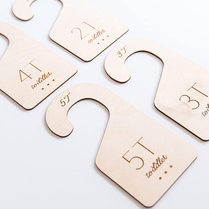 Baby Closet Dividers in Natural Birch Wood - Wooden Nursery Closet Organizer with Etched Labels for Newborn to 24 Months - 7 Piece Gift Set