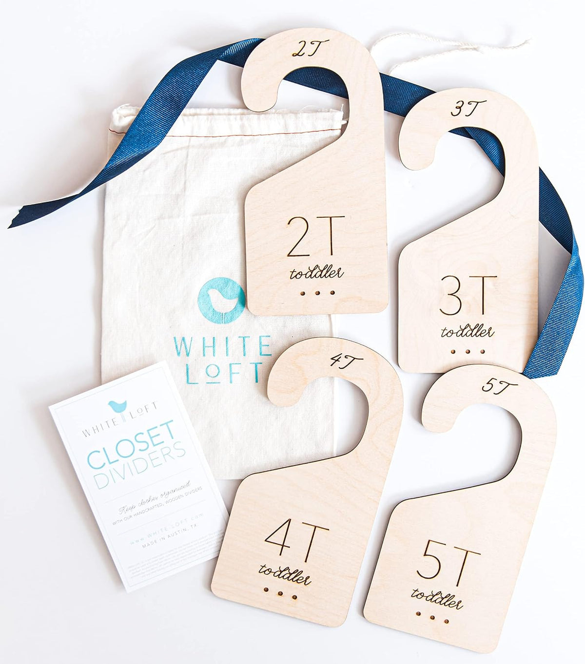 Baby Closet Dividers in Natural Birch Wood - Wooden Nursery Closet Organizer with Etched Labels for Newborn to 24 Months - 7 Piece Gift Set
