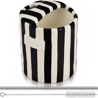 2 Pack Ceramic Mug with Sip Hole, Simple, Green, Brown | 10oz Ceramic Coffee Cup with Straws, Retro Hand Painted Striped, for Iced Coffee Tea Latte Espresso, Kitchen Dining Travel