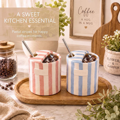 2 Pack Ceramic Mug with Sip Hole, Simple, Green, Brown | 10oz Ceramic Coffee Cup with Straws, Retro Hand Painted Striped, for Iced Coffee Tea Latte Espresso, Kitchen Dining Travel