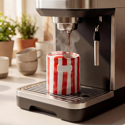 2 Pack Ceramic Mug with Sip Hole, Simple, Green, Brown | 10oz Ceramic Coffee Cup with Straws, Retro Hand Painted Striped, for Iced Coffee Tea Latte Espresso, Kitchen Dining Travel