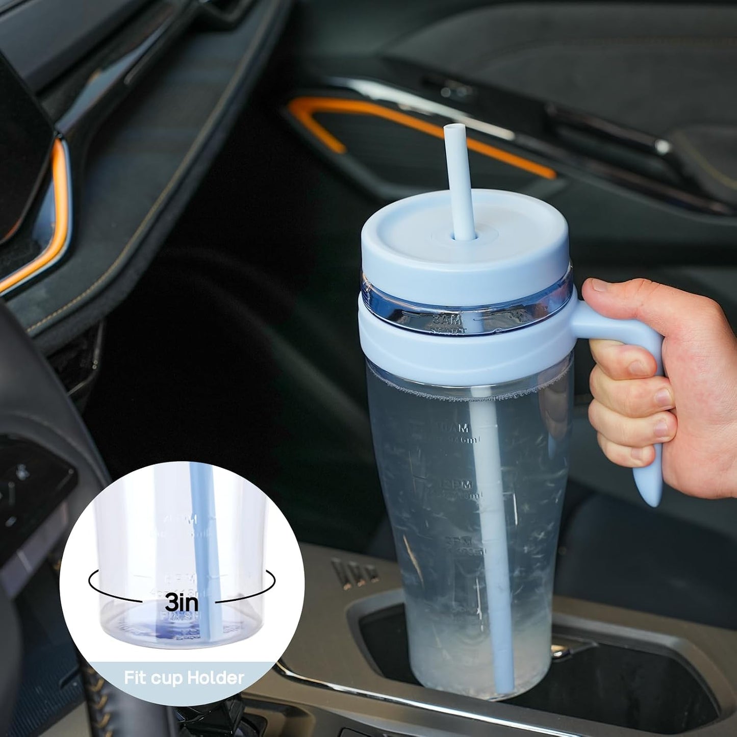50 oz Tritan Plastic Tumbler with Lid and Straw and Handle - 100% Leak-Proof - Perfect for Iced Coffee, Smoothies, and Juice - Wide Mouth Reusable Water Bottle with Time Marker