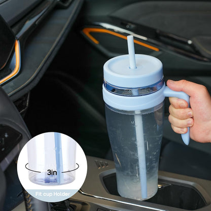 50 oz Tritan Plastic Tumbler with Lid and Straw and Handle - 100% Leak-Proof - Perfect for Iced Coffee, Smoothies, and Juice - Wide Mouth Reusable Water Bottle with Time Marker