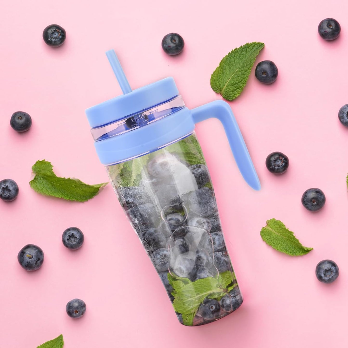 50 oz Tritan Plastic Tumbler with Lid and Straw and Handle - 100% Leak-Proof - Perfect for Iced Coffee, Smoothies, and Juice - Wide Mouth Reusable Water Bottle with Time Marker