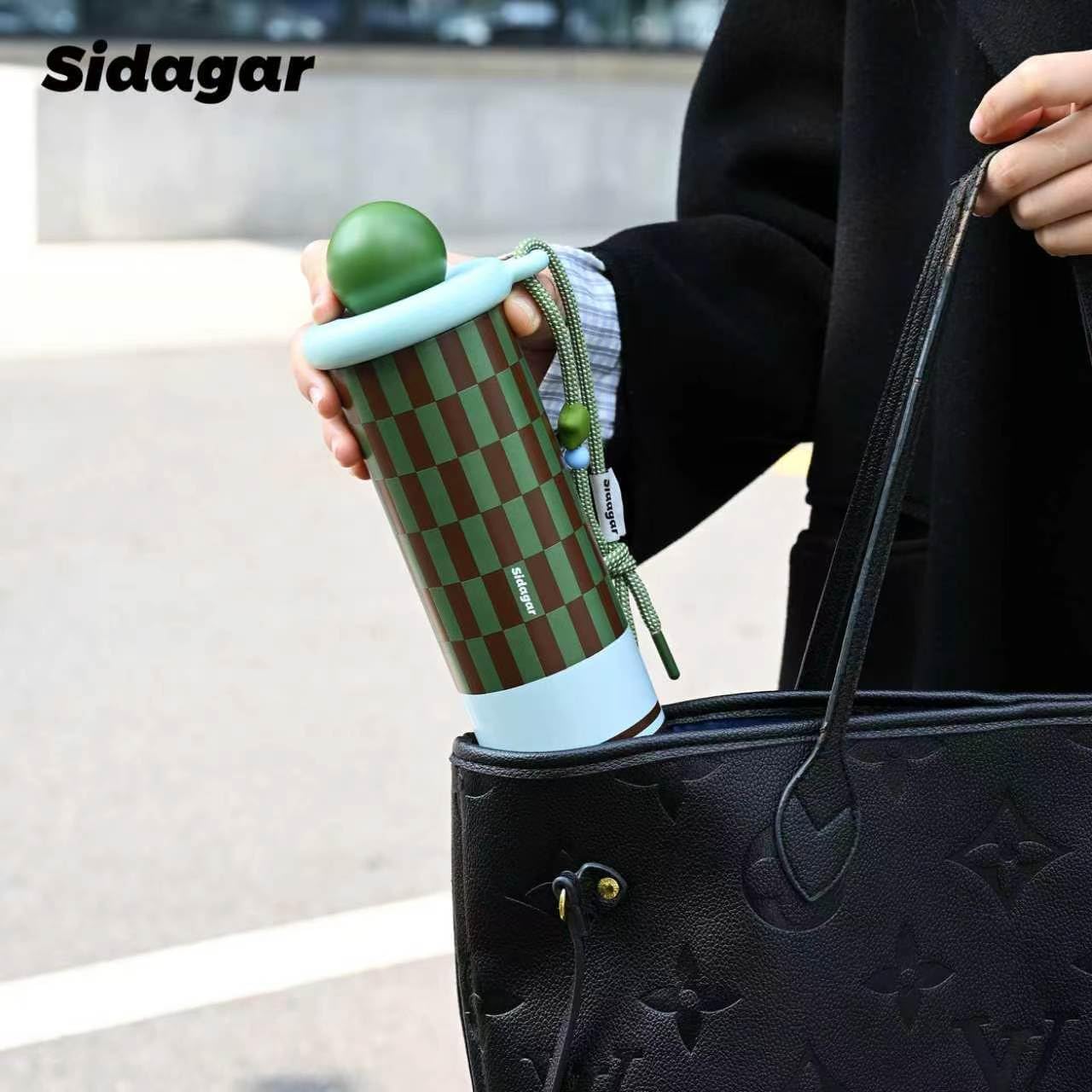 18 oz Tumbler with Straw, Insulated Stainless Steel Water Bottle, Travel Mug with Leak Proof Lid,Ceramic Coffee Cup for Women, Fits Cup Holder, BPA Free, Green