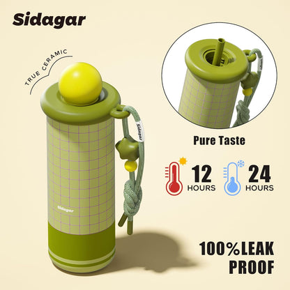 18 oz Tumbler with Straw, Insulated Stainless Steel Water Bottle, Travel Mug with Leak Proof Lid,Ceramic Coffee Cup for Women, Fits Cup Holder, BPA Free, Green