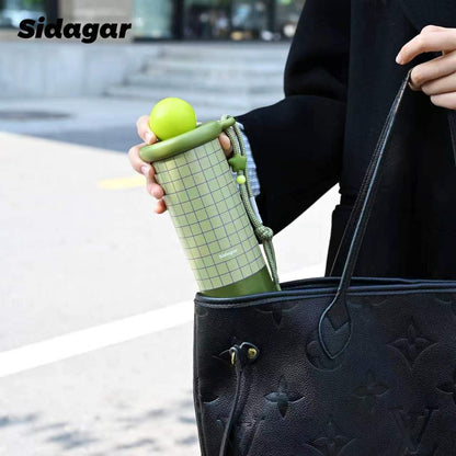 18 oz Tumbler with Straw, Insulated Stainless Steel Water Bottle, Travel Mug with Leak Proof Lid,Ceramic Coffee Cup for Women, Fits Cup Holder, BPA Free, Green