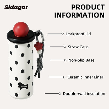 18 oz Tumbler with Straw, Insulated Stainless Steel Water Bottle, Travel Mug with Leak Proof Lid,Ceramic Coffee Cup for Women, Fits Cup Holder, BPA Free, Green