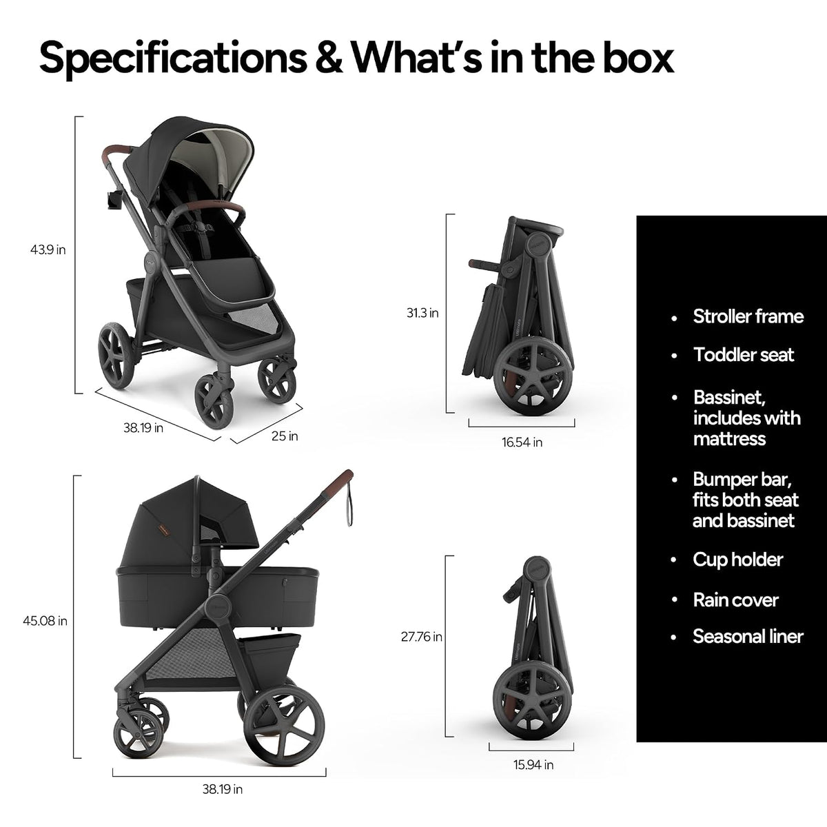 Ultimate 3 Stroller with Bassinet, Rider Board and Car Seat Adapter