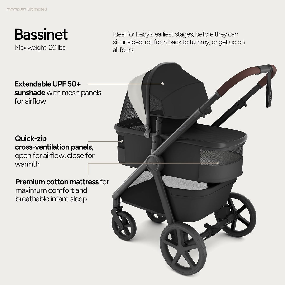 Ultimate 3 Stroller with Bassinet, Rider Board and Car Seat Adapter