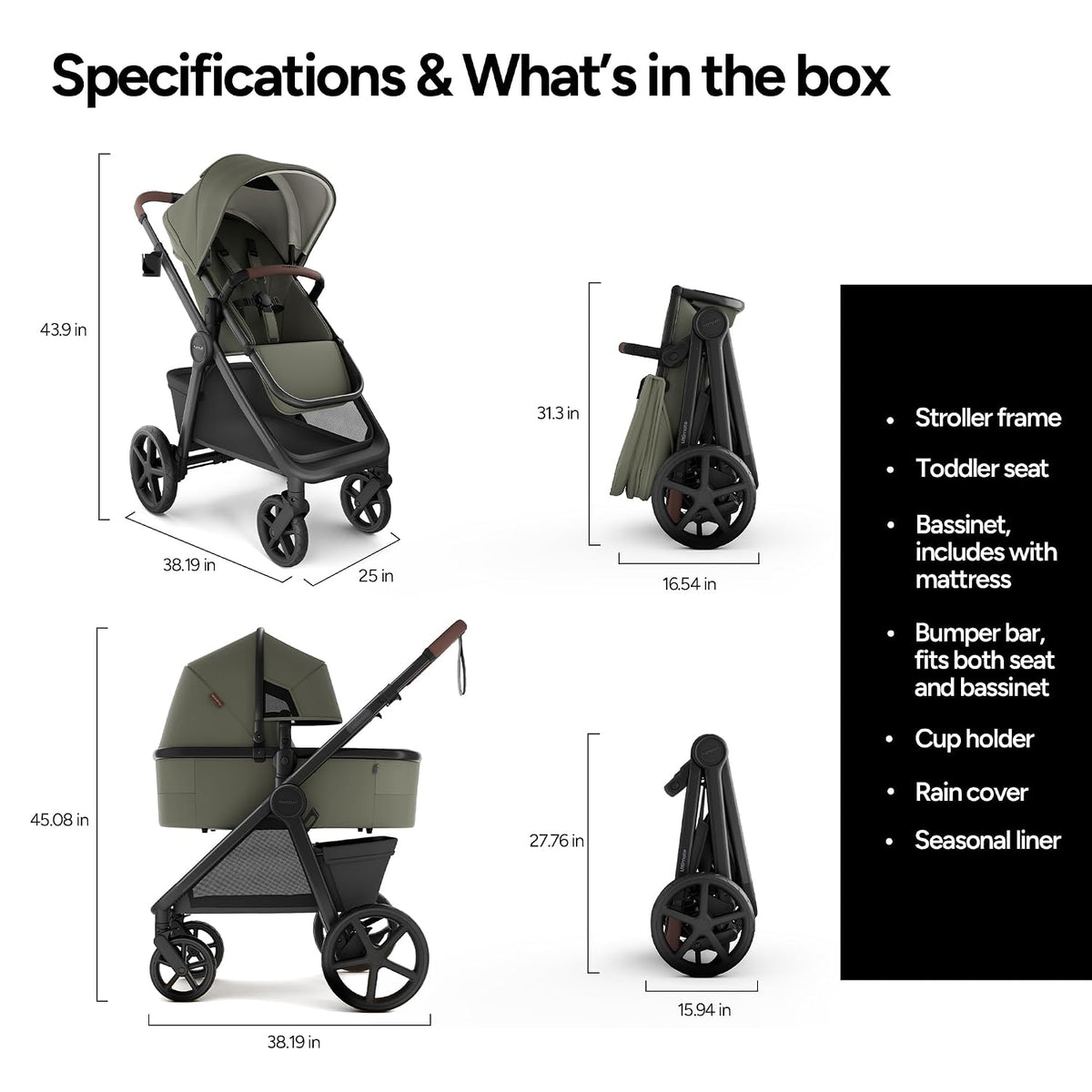 Ultimate 3 Stroller with Bassinet, Rider Board and Car Seat Adapter