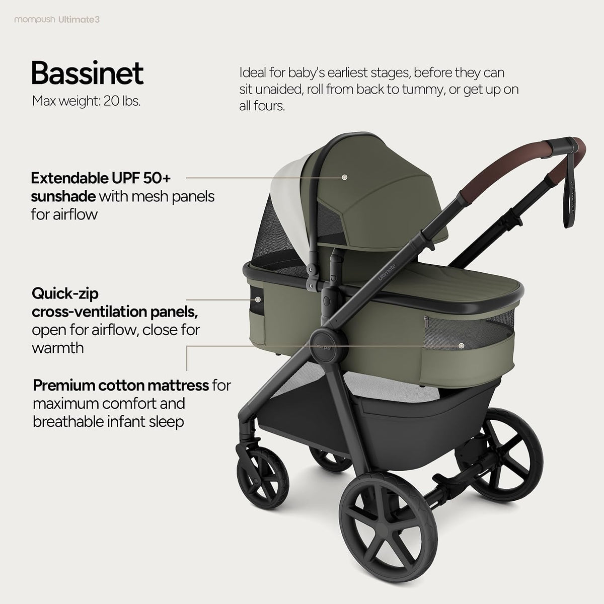 Ultimate 3 Stroller with Bassinet, Rider Board and Car Seat Adapter