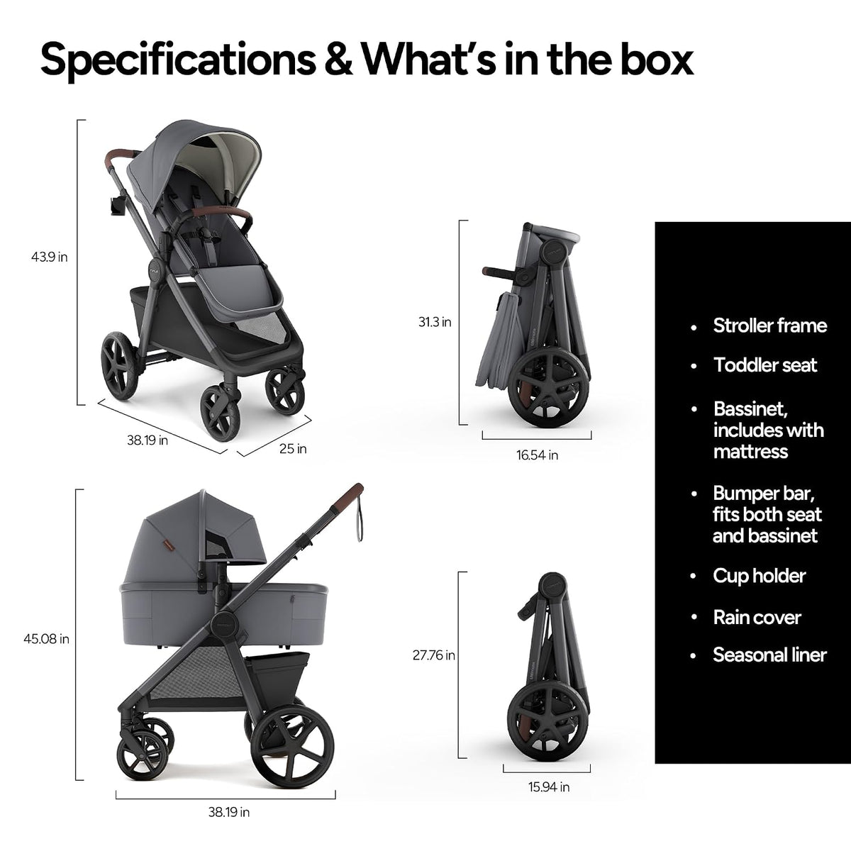 Ultimate 3 Stroller with Bassinet, Rider Board and Car Seat Adapter