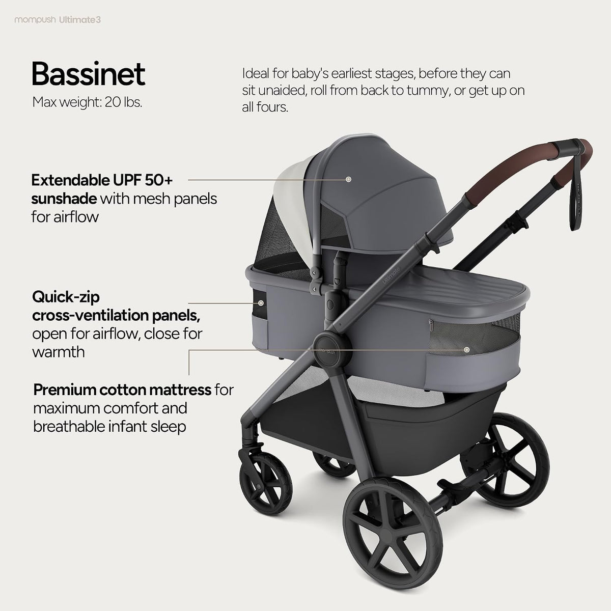 Ultimate 3 Stroller with Bassinet, Rider Board and Car Seat Adapter