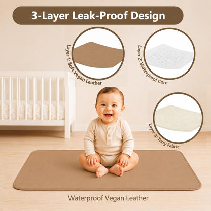 Waterproof Vegan Leather Changing Mat, Portable Changing Pad, 16 x 30 Inch Travel Changing Pad, Foldable Wipeable Baby Diaper Changing Mat for Diaper Bag (Olive/Green)