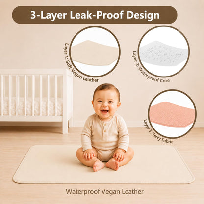 Waterproof Vegan Leather Changing Mat, Portable Changing Pad, 16 x 30 Inch Travel Changing Pad, Foldable Wipeable Baby Diaper Changing Mat for Diaper Bag (Olive/Green)