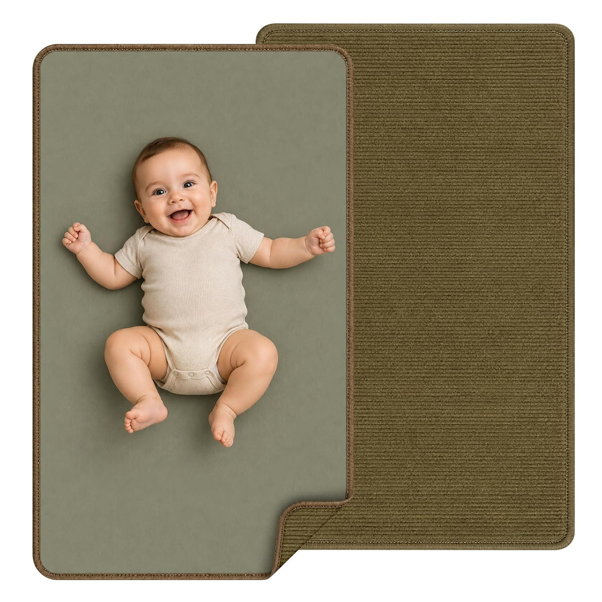 Waterproof Vegan Leather Changing Mat, Portable Changing Pad, 16 x 30 Inch Travel Changing Pad, Foldable Wipeable Baby Diaper Changing Mat for Diaper Bag (Olive/Green)