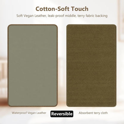Waterproof Vegan Leather Changing Mat, Portable Changing Pad, 16 x 30 Inch Travel Changing Pad, Foldable Wipeable Baby Diaper Changing Mat for Diaper Bag (Olive/Green)