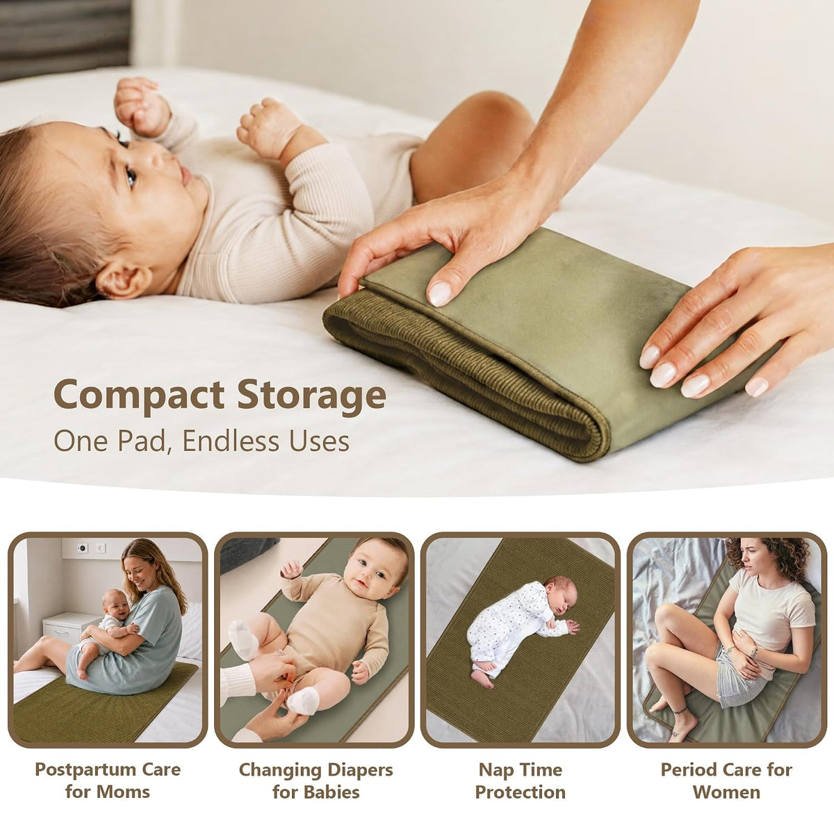 Waterproof Vegan Leather Changing Mat, Portable Changing Pad, 16 x 30 Inch Travel Changing Pad, Foldable Wipeable Baby Diaper Changing Mat for Diaper Bag (Olive/Green)