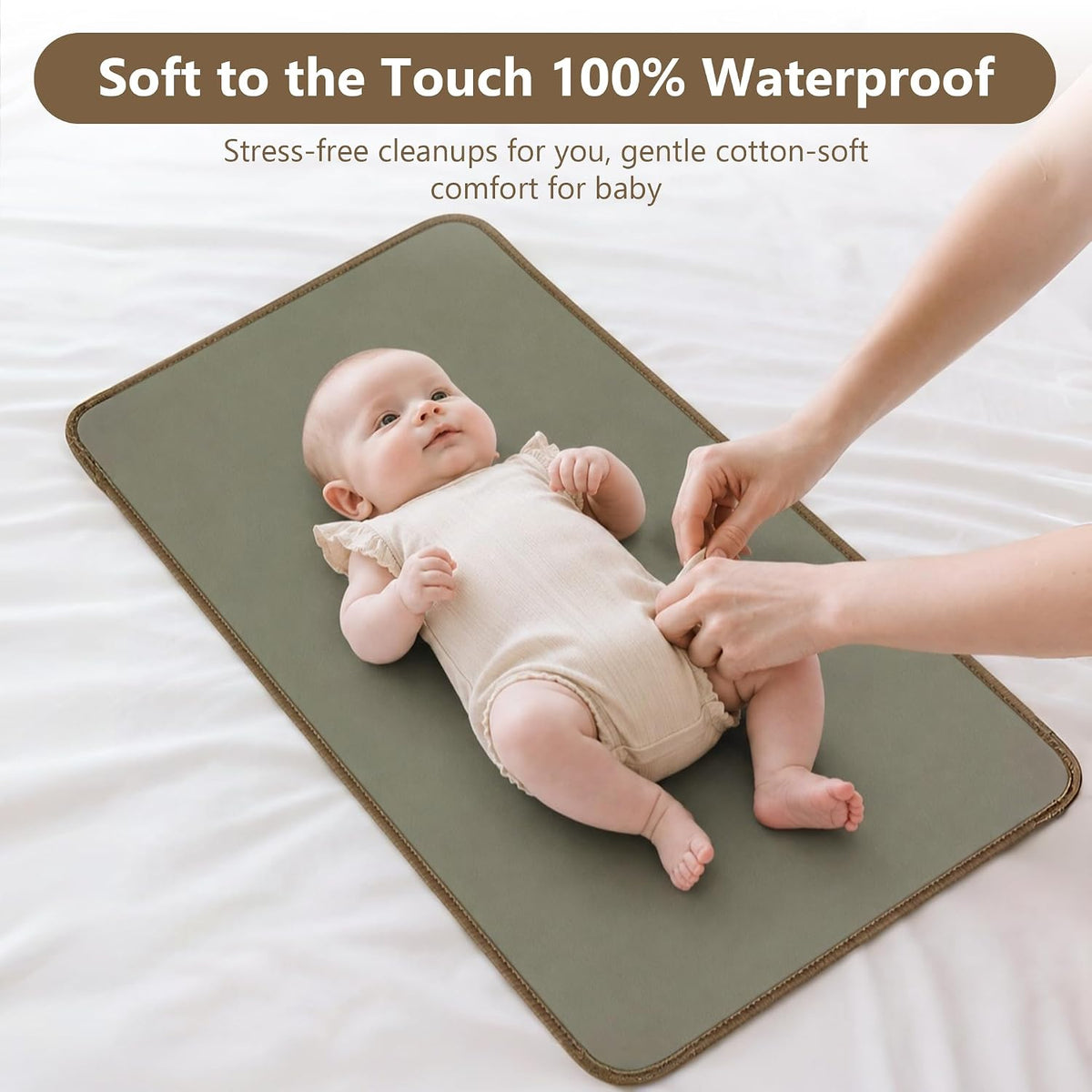 Waterproof Vegan Leather Changing Mat, Portable Changing Pad, 16 x 30 Inch Travel Changing Pad, Foldable Wipeable Baby Diaper Changing Mat for Diaper Bag (Olive/Green)