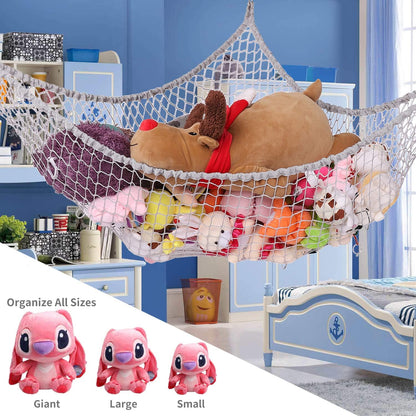 Stuffed Animal Hammock, Toy Hammock Storage Net, Mesh Toy Net Holder Jumbo Wall Corner Giant Stuff Animal Net Hammocks Plush Net Organizer for Bedroom (Gray, 84 inch)