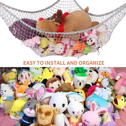 Stuffed Animal Hammock, Toy Hammock Storage Net, Mesh Toy Net Holder Jumbo Wall Corner Giant Stuff Animal Net Hammocks Plush Net Organizer for Bedroom (Gray, 84 inch)