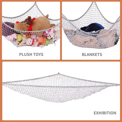 Stuffed Animal Hammock, Toy Hammock Storage Net, Mesh Toy Net Holder Jumbo Wall Corner Giant Stuff Animal Net Hammocks Plush Net Organizer for Bedroom (Gray, 84 inch)