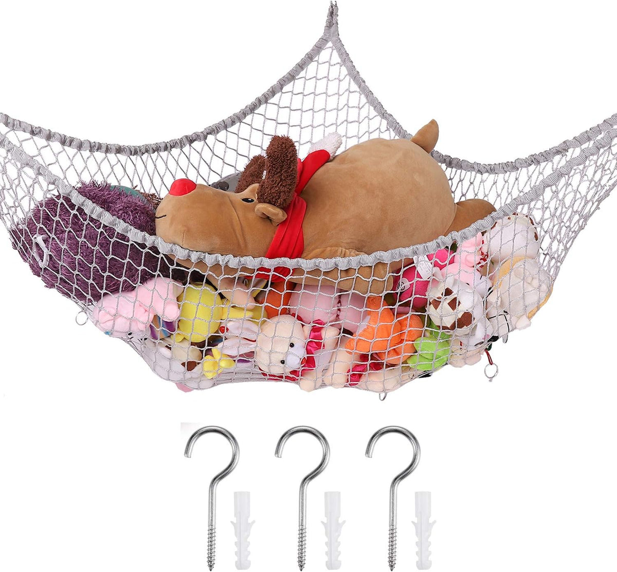 Stuffed Animal Hammock, Toy Hammock Storage Net, Mesh Toy Net Holder Jumbo Wall Corner Giant Stuff Animal Net Hammocks Plush Net Organizer for Bedroom (Gray, 84 inch)