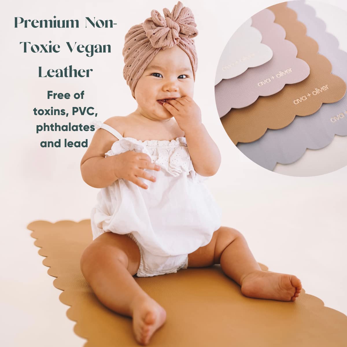 Vegan Leather Baby Changing Mat 16x30in, Wipeable, Foldable, Blue