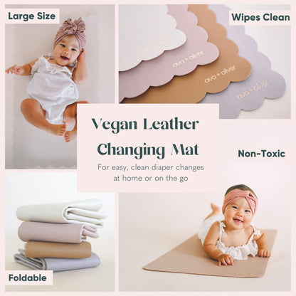 Vegan Leather Baby Changing Mat 16x30in, Wipeable, Foldable, Blue