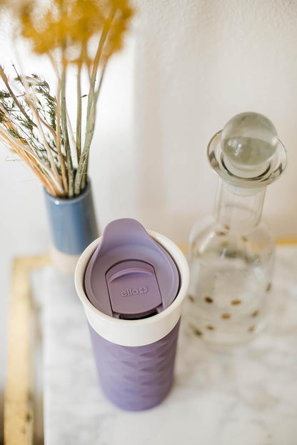 Ogden Ceramic Travel Mug with Splash-Resistant Slider Lid and Protective Silicone Boot, Perfect for Coffee or Tea, BPA Free, Dishwasher Safe, Gray, 16 oz, 758-0438-040 | Splash-resistant ceramic travel mug with slider lid and protective silicone sleeve.