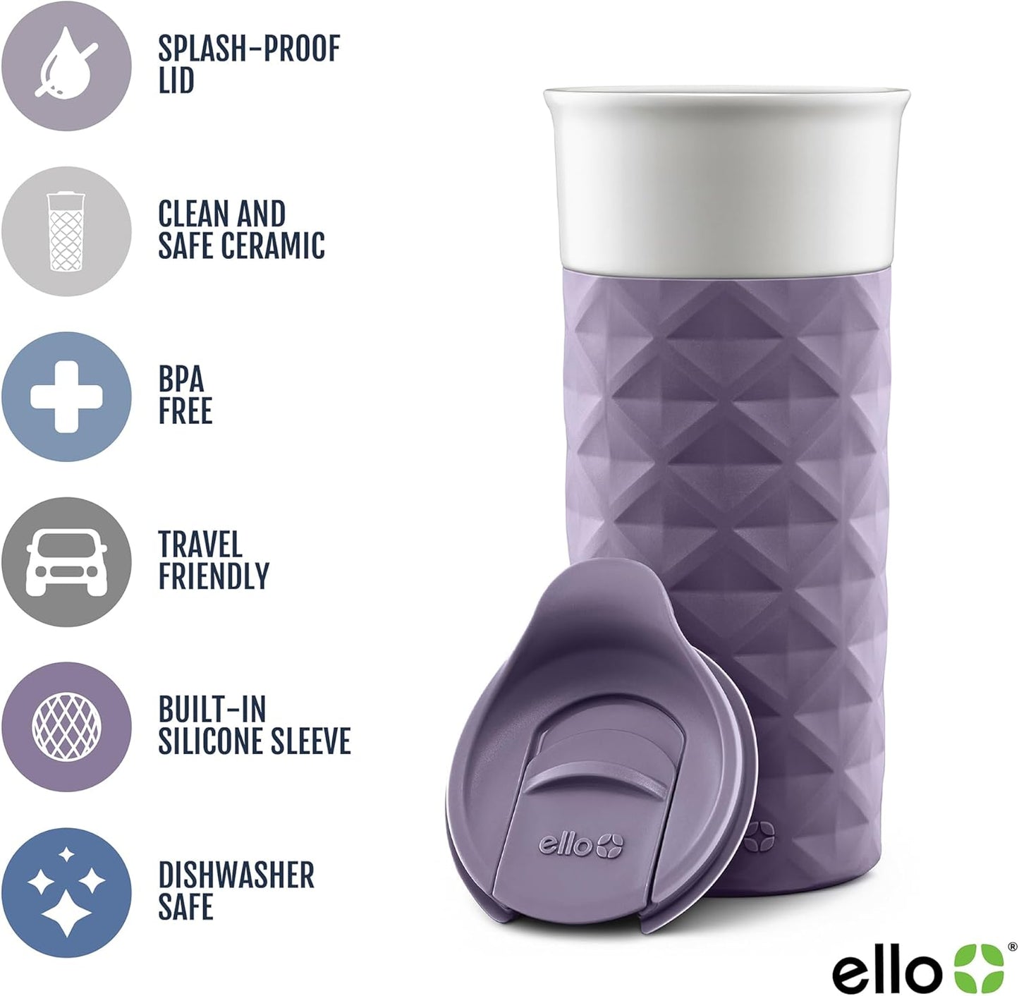 Ogden Ceramic Travel Mug with Splash-Resistant Slider Lid and Protective Silicone Boot, Perfect for Coffee or Tea, BPA Free, Dishwasher Safe, Gray, 16 oz, 758-0438-040 | Splash-resistant ceramic travel mug with slider lid and protective silicone sleeve.