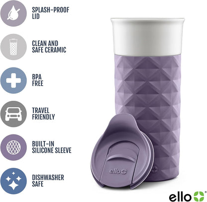 Ogden Ceramic Travel Mug with Splash-Resistant Slider Lid and Protective Silicone Boot, Perfect for Coffee or Tea, BPA Free, Dishwasher Safe, Gray, 16 oz, 758-0438-040 | Splash-resistant ceramic travel mug with slider lid and protective silicone sleeve.