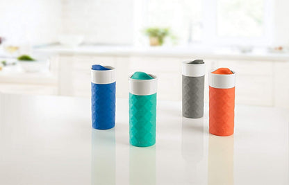 Ogden Ceramic Travel Mug with Splash-Resistant Slider Lid and Protective Silicone Boot, Perfect for Coffee or Tea, BPA Free, Dishwasher Safe, Gray, 16 oz, 758-0438-040 | Splash-resistant ceramic travel mug with slider lid and protective silicone sleeve.