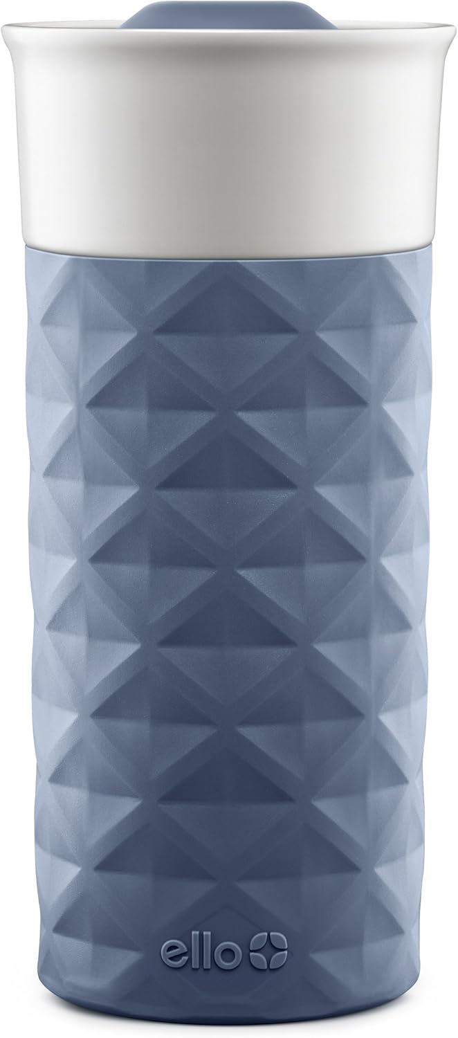 Ogden Ceramic Travel Mug with Splash-Resistant Slider Lid and Protective Silicone Boot, Perfect for Coffee or Tea, BPA Free, Dishwasher Safe, Gray, 16 oz, 758-0438-040 | Splash-resistant ceramic travel mug with slider lid and protective silicone sleeve.