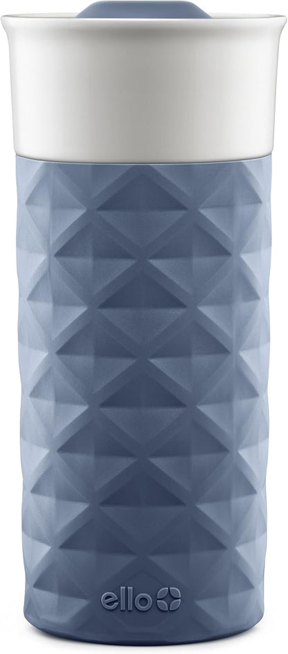 Ogden Ceramic Travel Mug with Splash-Resistant Slider Lid and Protective Silicone Boot, Perfect for Coffee or Tea, BPA Free, Dishwasher Safe, Gray, 16 oz, 758-0438-040 | Splash-resistant ceramic travel mug with slider lid and protective silicone sleeve.