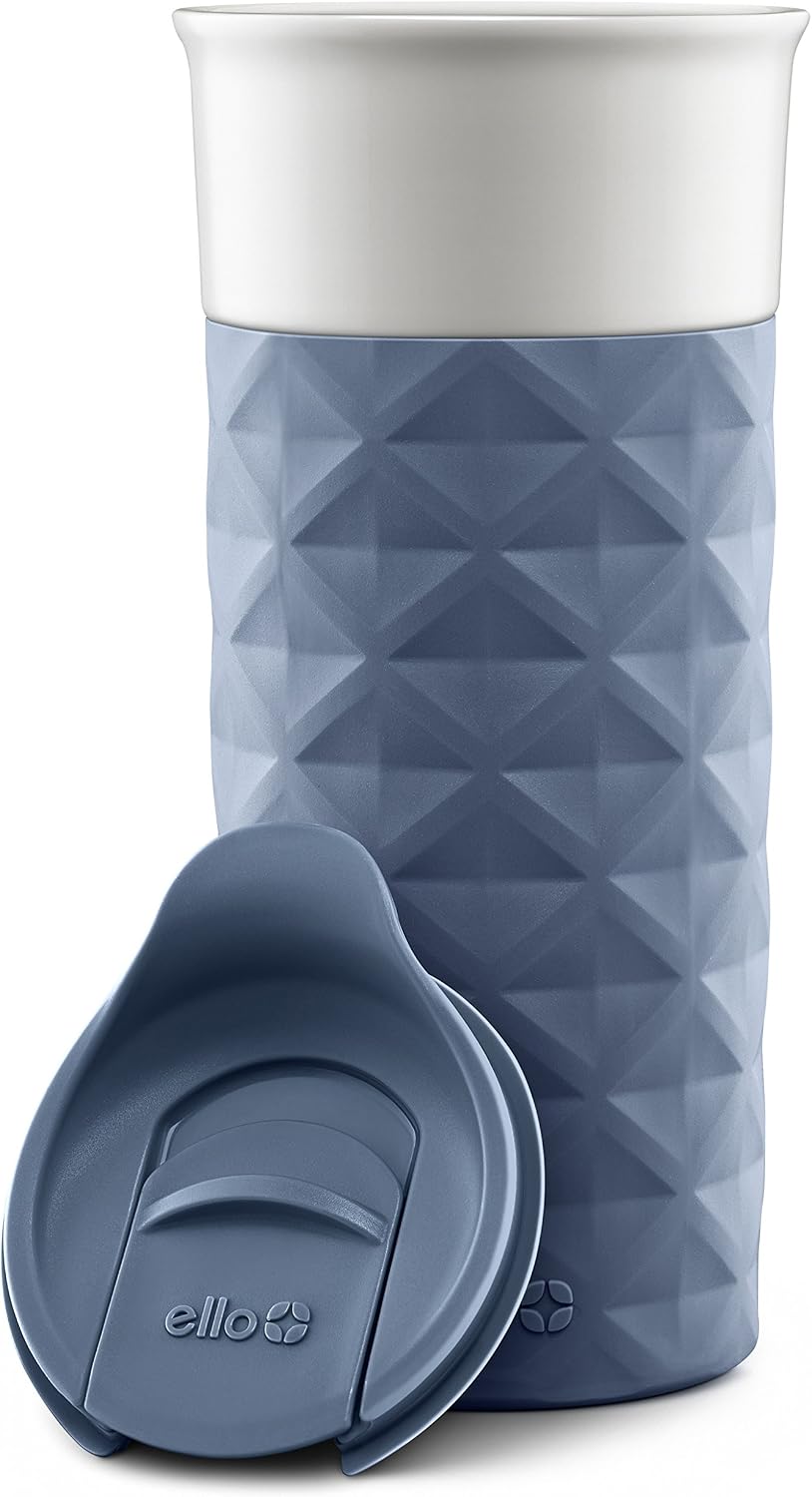Ogden Ceramic Travel Mug with Splash-Resistant Slider Lid and Protective Silicone Boot, Perfect for Coffee or Tea, BPA Free, Dishwasher Safe, Gray, 16 oz, 758-0438-040 | Splash-resistant ceramic travel mug with slider lid and protective silicone sleeve.