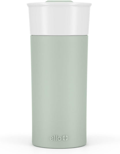 Ogden Ceramic Travel Mug with Splash-Resistant Slider Lid and Protective Silicone Boot, Perfect for Coffee or Tea, BPA Free, Dishwasher Safe, Gray, 16 oz, 758-0438-040 | Splash-resistant ceramic travel mug with slider lid and protective silicone sleeve.