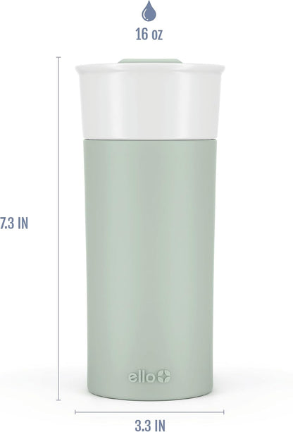 Ogden Ceramic Travel Mug with Splash-Resistant Slider Lid and Protective Silicone Boot, Perfect for Coffee or Tea, BPA Free, Dishwasher Safe, Gray, 16 oz, 758-0438-040 | Splash-resistant ceramic travel mug with slider lid and protective silicone sleeve.