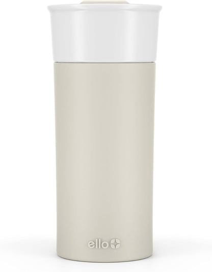 Ogden Ceramic Travel Mug with Splash-Resistant Slider Lid and Protective Silicone Boot, Perfect for Coffee or Tea, BPA Free, Dishwasher Safe, Gray, 16 oz, 758-0438-040 | Splash-resistant ceramic travel mug with slider lid and protective silicone sleeve.