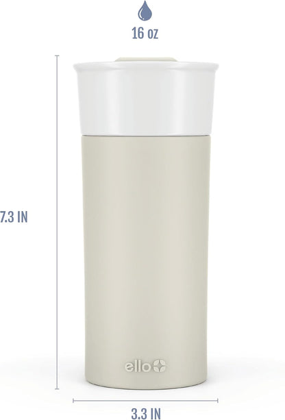Ogden Ceramic Travel Mug with Splash-Resistant Slider Lid and Protective Silicone Boot, Perfect for Coffee or Tea, BPA Free, Dishwasher Safe, Gray, 16 oz, 758-0438-040 | Splash-resistant ceramic travel mug with slider lid and protective silicone sleeve.