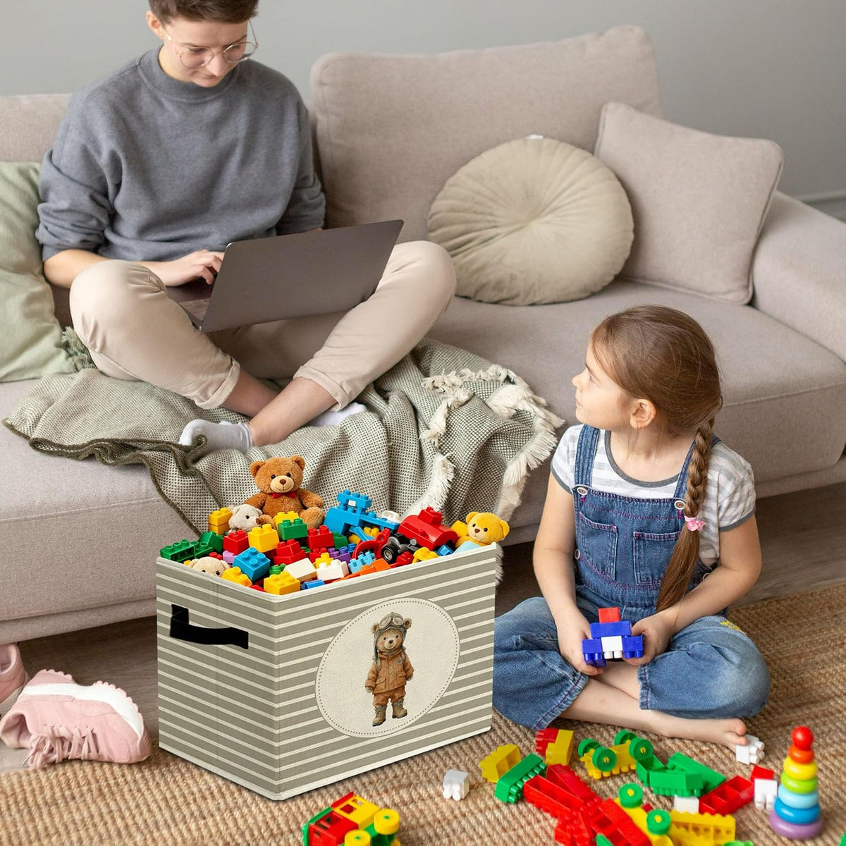 Rustic Where the Wild Ones Play Storage Bins Boxes with Handles - Colors A