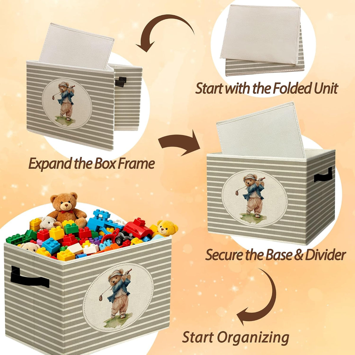 Rustic Where the Wild Ones Play Storage Bins Boxes with Handles - Colors A