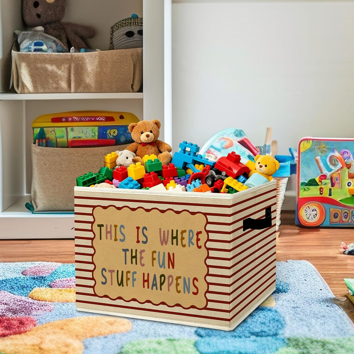 Rustic Where the Wild Ones Play Storage Bins Boxes with Handles - Colors A