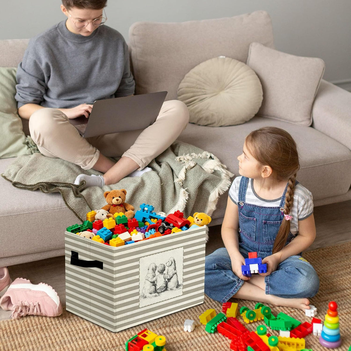 Rustic Where the Wild Ones Play Storage Bins Boxes with Handles - Colors A