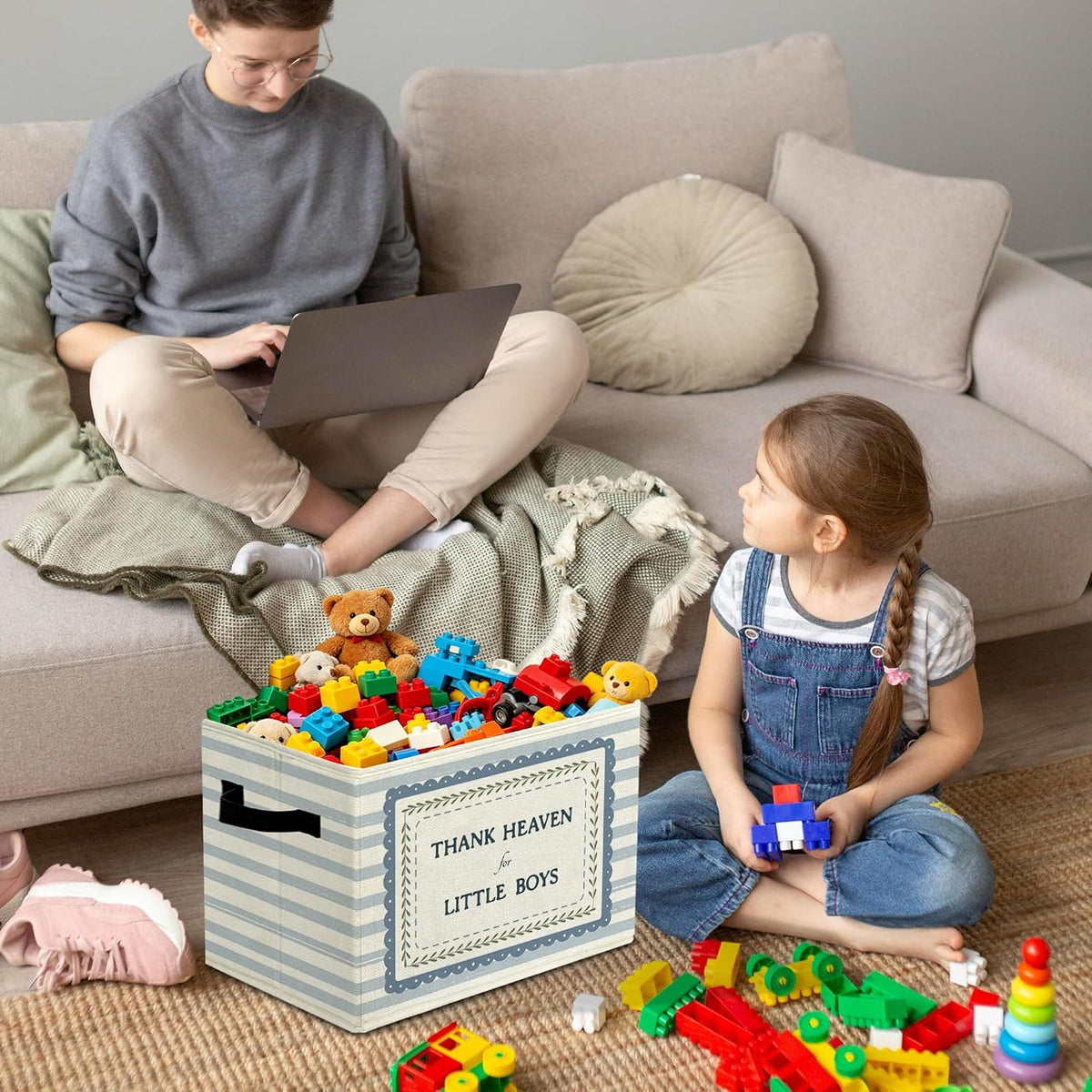 Rustic Where the Wild Ones Play Storage Bins Boxes with Handles - Colors A